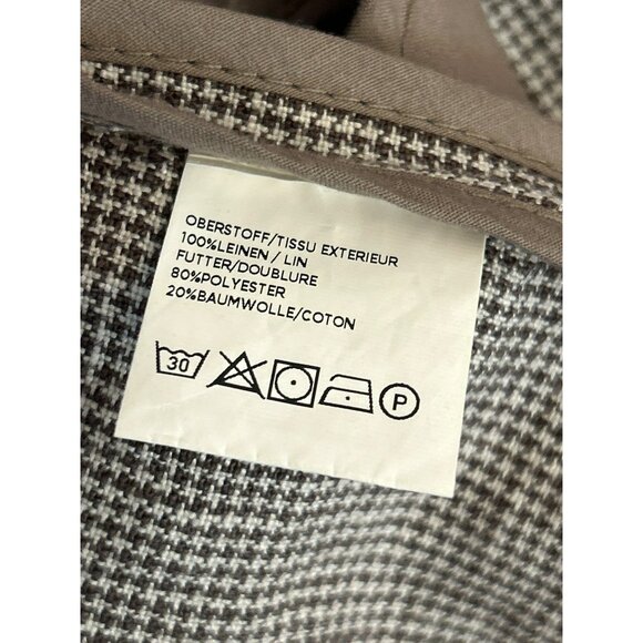 Maddison Men's Brown Houndstooth Two Button Linen Blazer Size 46 Summer Suit - Picture 6 of 7